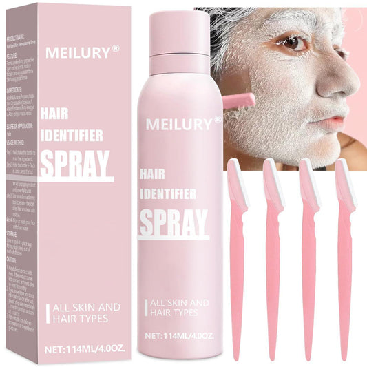 Hair Identifier Face Spray with 4 Shaving Razors – Glow Reveal Dermaplaner Kit