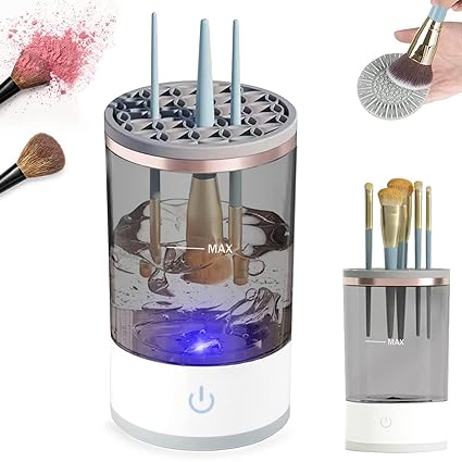 3-in-1 Electric Makeup Brush Cleaner & Dryer Stand – Automatic Spinning Cleaning Machine