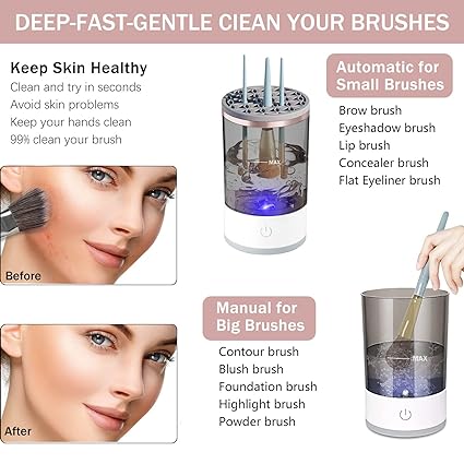 3-in-1 Electric Makeup Brush Cleaner & Dryer Stand – Automatic Spinning Cleaning Machine