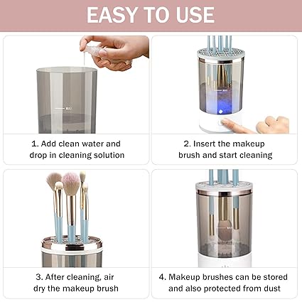 3-in-1 Electric Makeup Brush Cleaner & Dryer Stand – Automatic Spinning Cleaning Machine