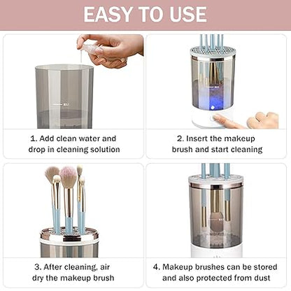 3-in-1 Electric Makeup Brush Cleaner & Dryer Stand – Automatic Spinning Cleaning Machine