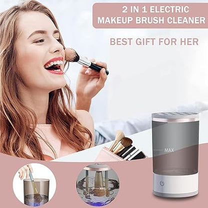 3-in-1 Electric Makeup Brush Cleaner & Dryer Stand – Automatic Spinning Cleaning Machine