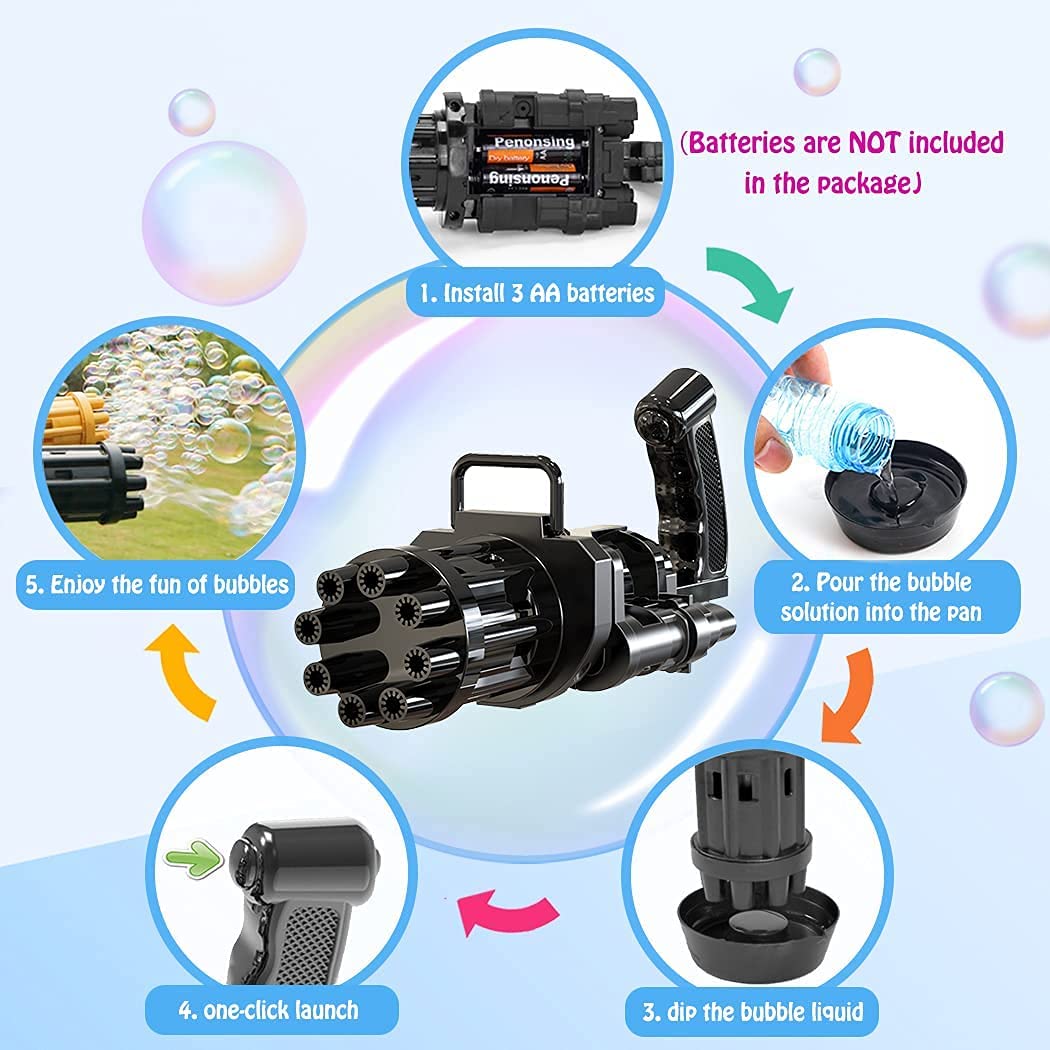 Automatic Bubble Gatling Gun – Electric Bubble Maker Toy for Kids