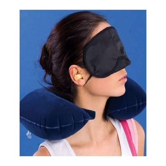 3-in-1 Travel Kit – Soft Neck Pillow, Sleep Mask & Noise Reduction Earplugs