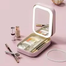 3-Color LED Makeup Mirror with Jewellery Box – Portable Multi-Function Beauty Organizer