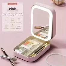 3-Color LED Makeup Mirror with Jewellery Box – Portable Multi-Function Beauty Organizer