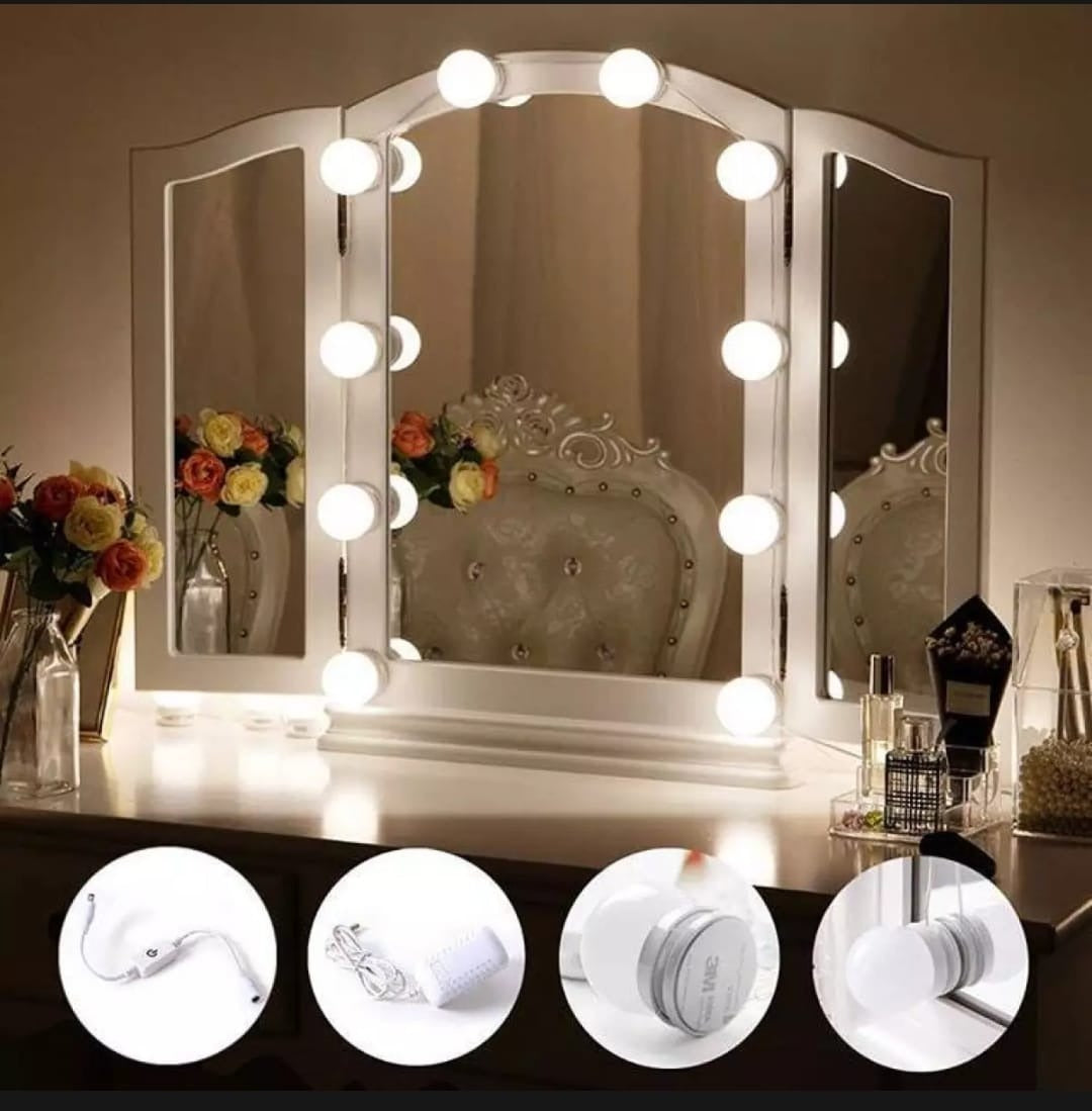 Dimmable LED Vanity Mirror Lights Kit – 10 LED Hollywood Style Bulbs for Makeup Table