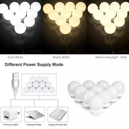 Dimmable LED Vanity Mirror Lights Kit – 10 LED Hollywood Style Bulbs for Makeup Table