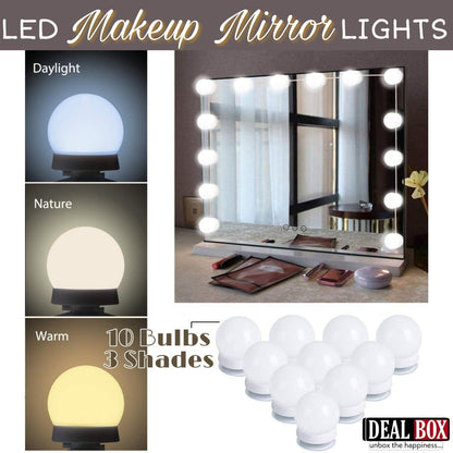 Dimmable LED Vanity Mirror Lights Kit – 10 LED Hollywood Style Bulbs for Makeup Table