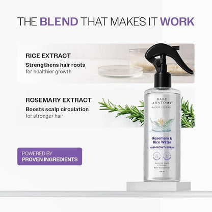 Rosemary & Rice Water Hair Growth Spray by Bare Anatomy – 200ml Anti-Hairfall Leave-In