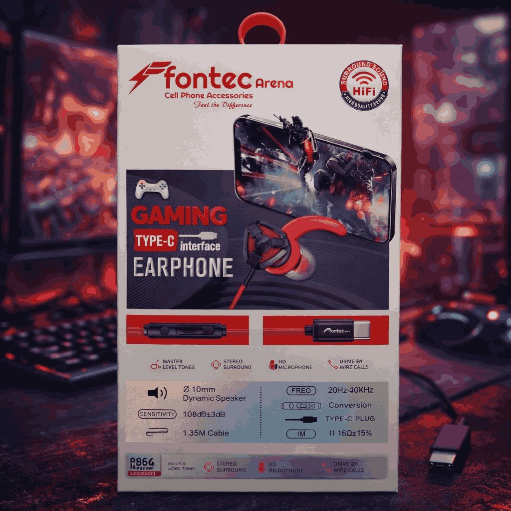 Fontec Arena Type-C Gaming Earphones – HiFi Stereo Handsfree with Detachable Mic