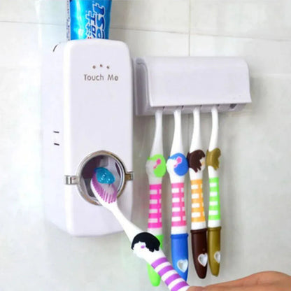 Automatic Toothpaste Dispenser with Toothbrush Holder – Wall Mounted Bathroom Rack