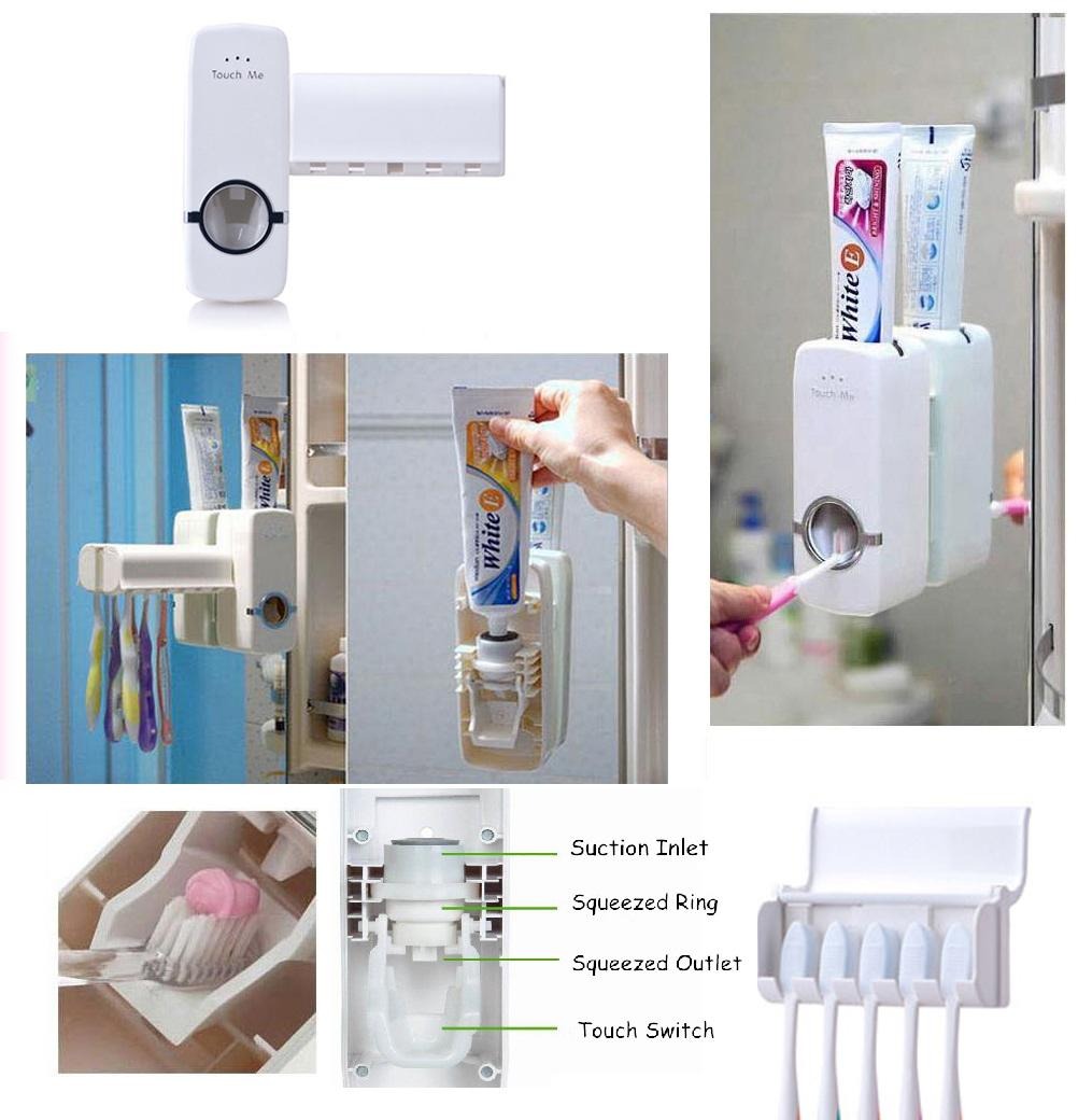 Automatic Toothpaste Dispenser with Toothbrush Holder – Wall Mounted Bathroom Rack