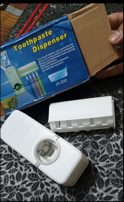 Automatic Toothpaste Dispenser with Toothbrush Holder – Wall Mounted Bathroom Rack