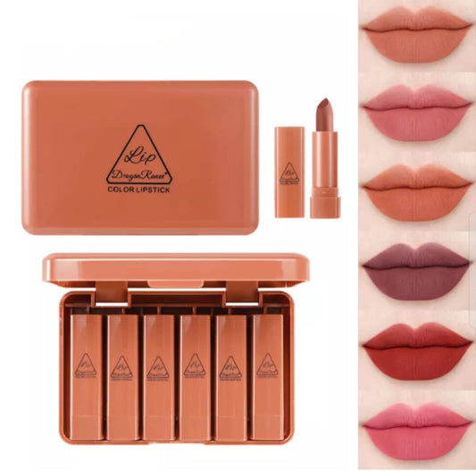 6PCS Matte Brown Velvet Mini Lipstick Set – Long-Lasting Nude Lip Kit