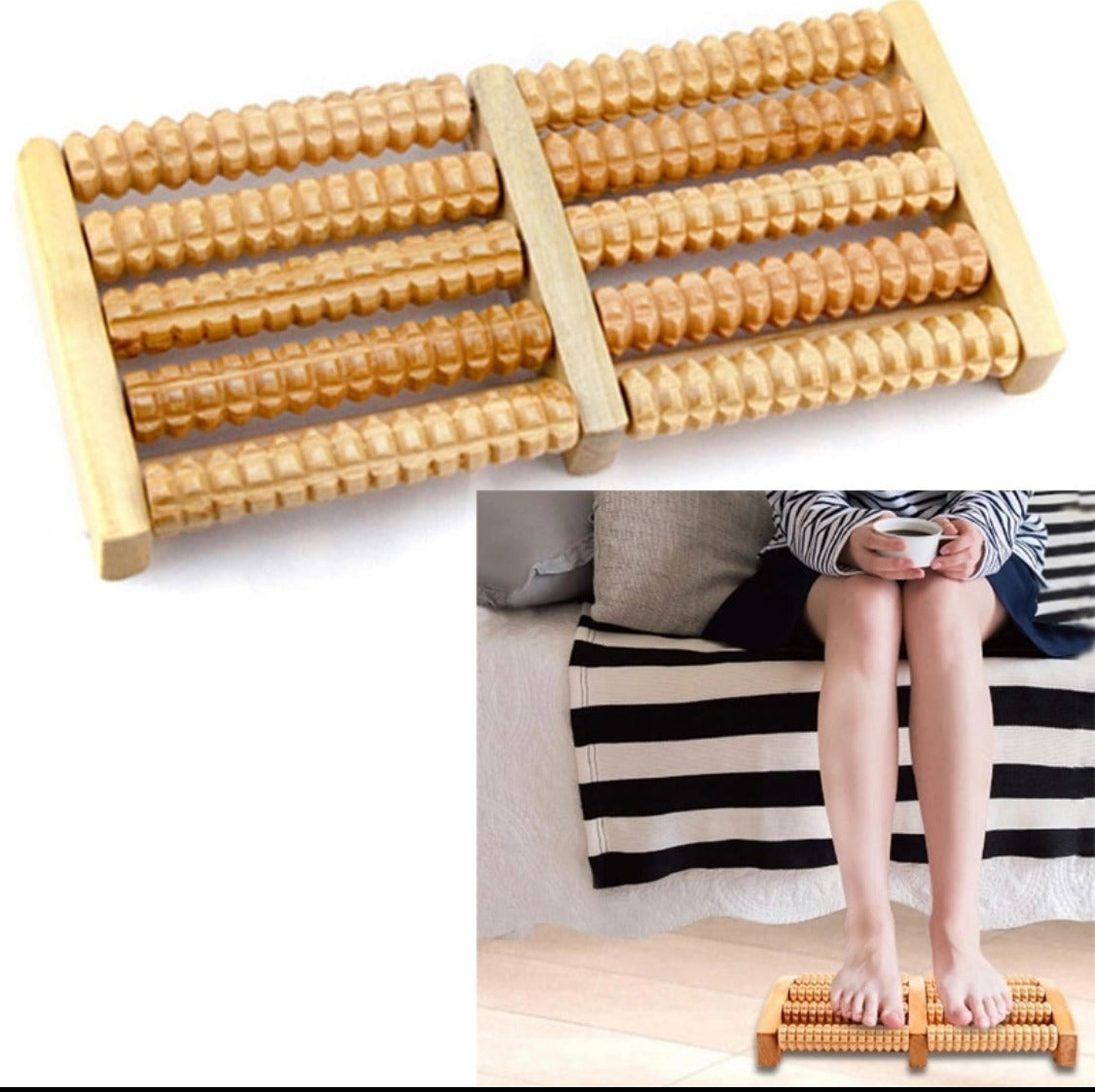Traditional Wooden Roller Foot Massager – Deep Tissue Therapy for Pain & Stress Relief