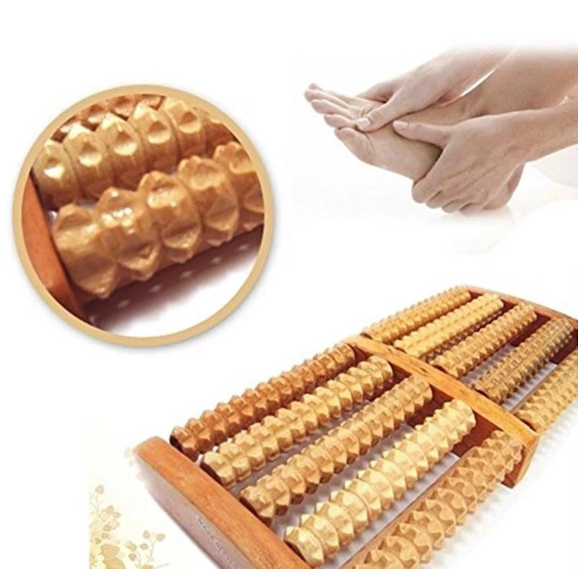 Traditional Wooden Roller Foot Massager – Deep Tissue Therapy for Pain & Stress Relief