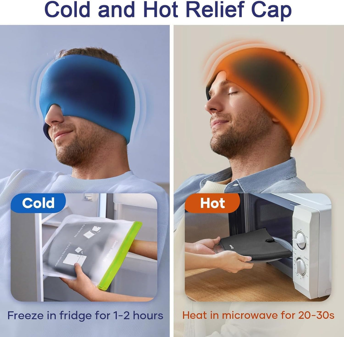 360° Gel Headache & Migraine Relief Cap – Wearable Hot/Cold Therapy Hat (With Box)