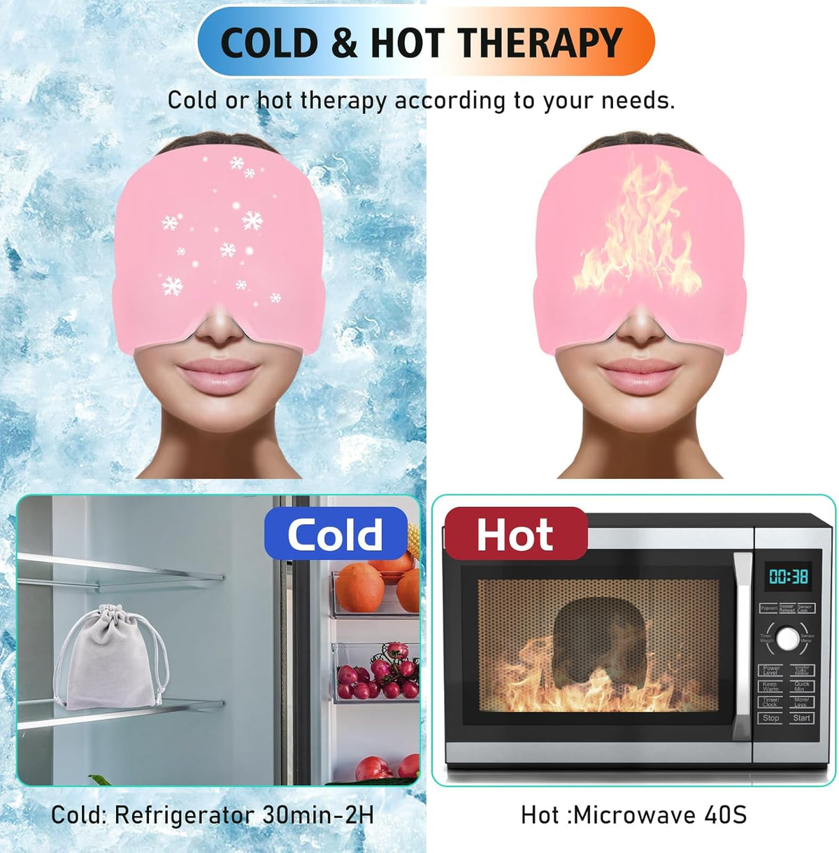 360° Gel Headache & Migraine Relief Cap – Wearable Hot/Cold Therapy Hat (With Box)
