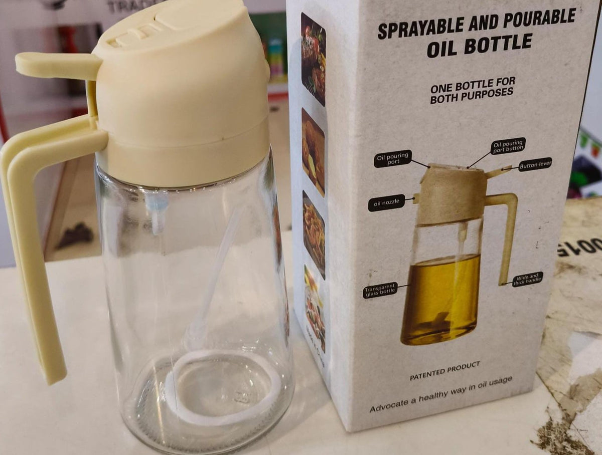 2-in-1 Glass Oil Sprayer & Dispenser Bottle – Leakproof Kitchen Cooking Oil Pourer