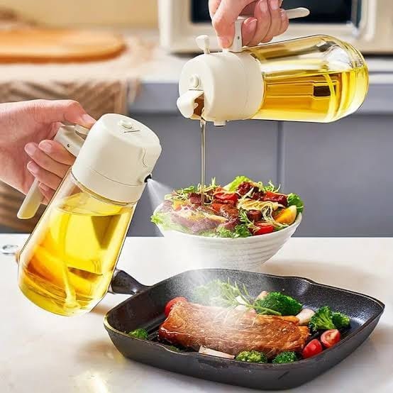 2-in-1 Glass Oil Sprayer & Dispenser Bottle – Leakproof Kitchen Cooking Oil Pourer