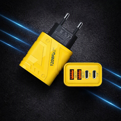120W Ultra-Fast GaN Power Adapter – Dual Type-C & Dual USB QC 3.0 Charger