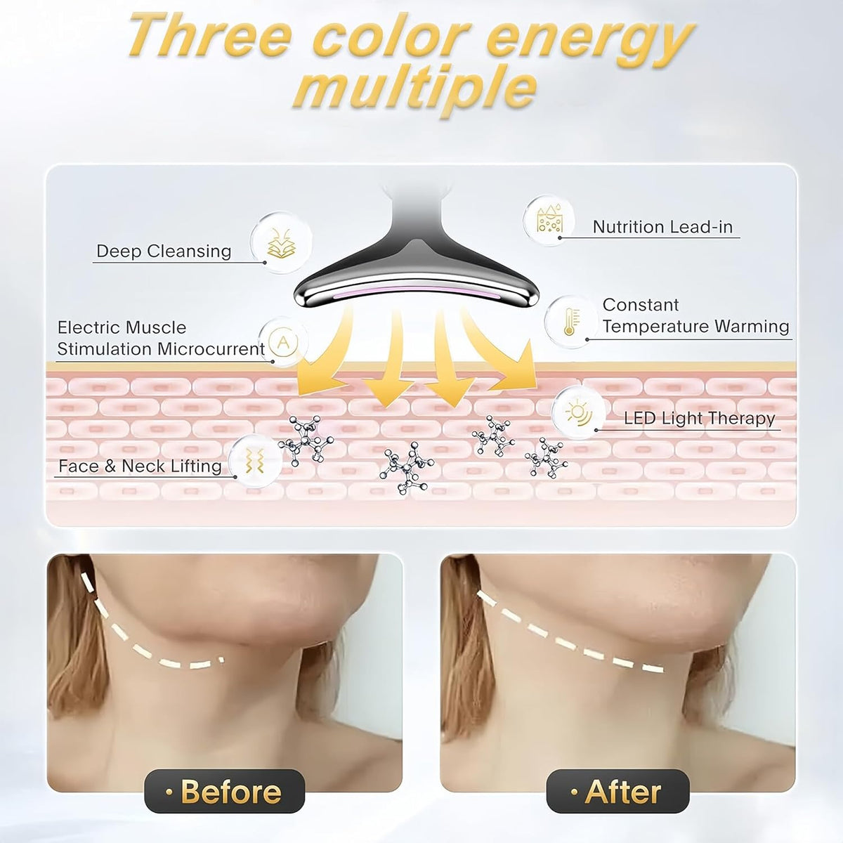 Smart LED Light Face Beauty Device – Anti-Aging Face Massager & Double Chin Reducer