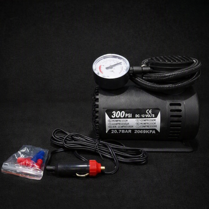 Portable 12V Car Air Compressor – 300 PSI Tyre Inflator with Pressure Gauge