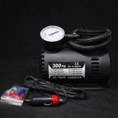 Portable 12V Car Air Compressor – 300 PSI Tyre Inflator with Pressure Gauge