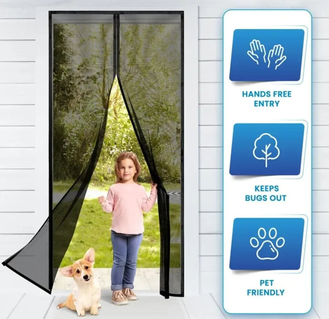 Hands-Free Magnetic Door Screen Mesh – Easy Install Insect & Fly Protection Net