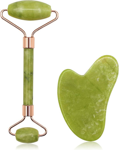 2-in-1 Natural Marble Jade Roller with Gua Sha – Skin Tightening & Glow Kit