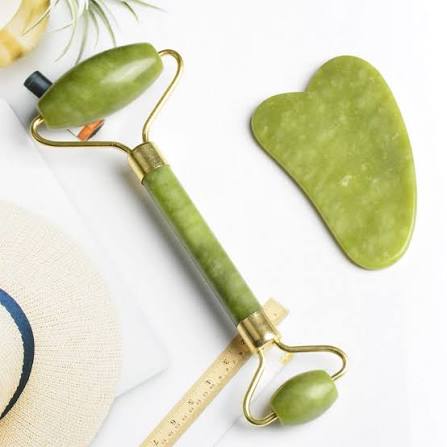 2-in-1 Natural Marble Jade Roller with Gua Sha – Skin Tightening & Glow Kit