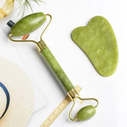 2-in-1 Natural Marble Jade Roller with Gua Sha – Skin Tightening & Glow Kit