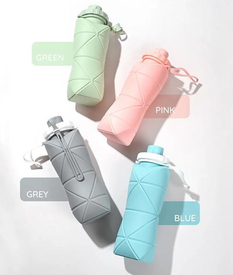 Smart Folding Silicone Water Bottle – 600ml Eco-Friendly Travel Flask