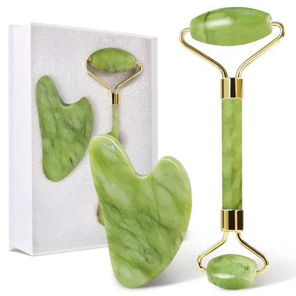 2-in-1 Natural Marble Jade Roller with Gua Sha – Skin Tightening & Glow Kit