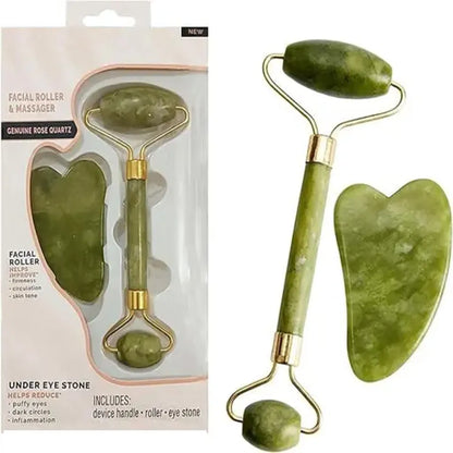 2-in-1 Natural Marble Jade Roller with Gua Sha – Skin Tightening & Glow Kit