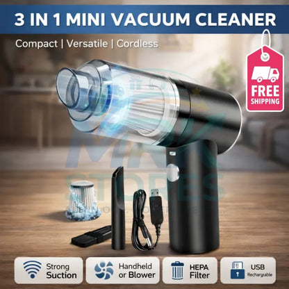 Powerful Handheld Cordless Vacuum – 3-in-1 Portable Car & Home Cleaner
