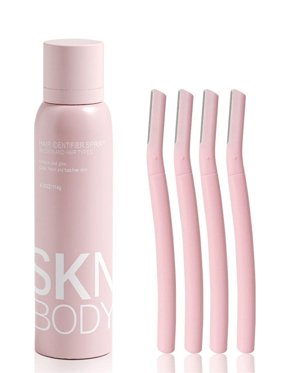 Hair Identifier Face Spray with 4 Shaving Razors – Glow Reveal Dermaplaner Kit