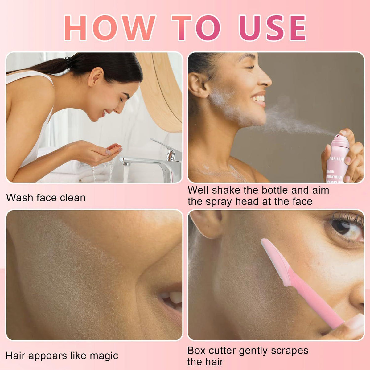 Hair Identifier Face Spray with 4 Shaving Razors – Glow Reveal Dermaplaner Kit