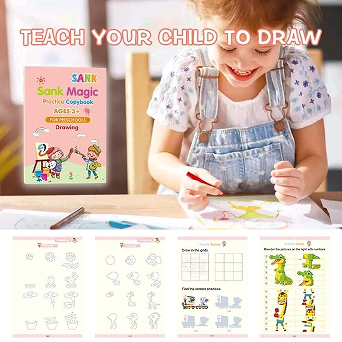 Sank Magic Practice Copybook Set Reusable 4 Books with Pen
