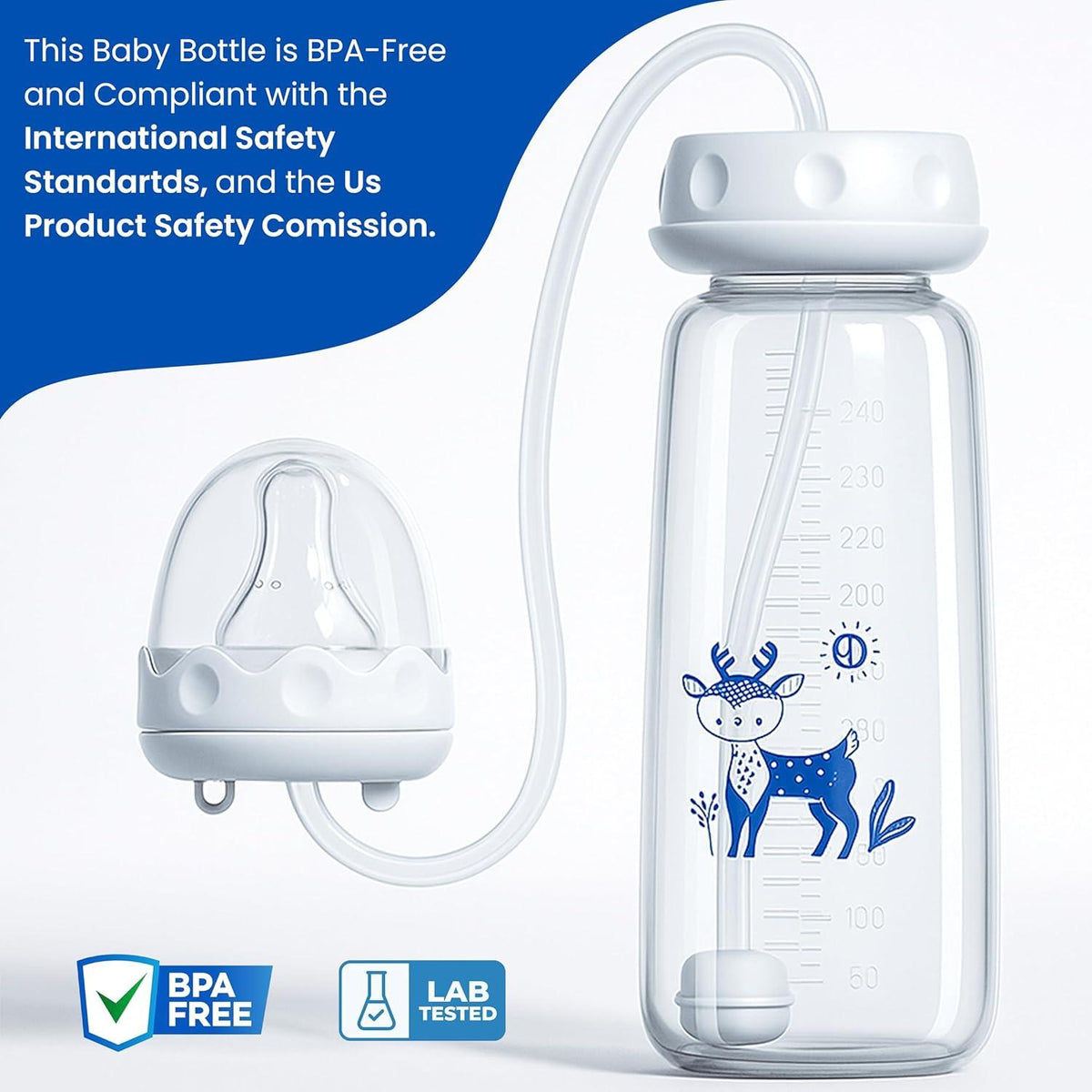 250ML New Baby Hands-Free Feeder Bottle – Self-Feeding Silicone Straw Nursing Bottle