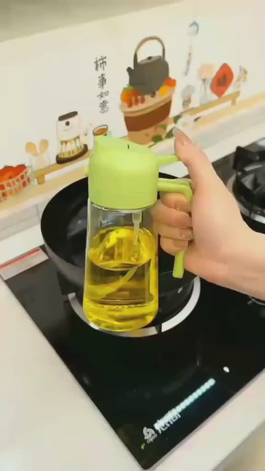 2-in-1 Glass Oil Sprayer & Dispenser Bottle – Leakproof Kitchen Cooking Oil Pourer