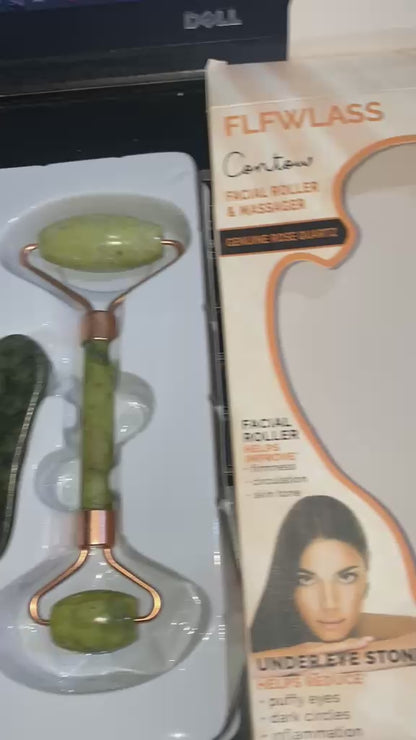 2-in-1 Natural Marble Jade Roller with Gua Sha – Skin Tightening & Glow Kit