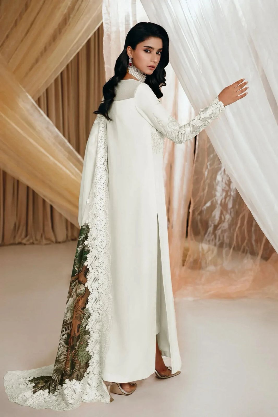 Musferah Saad (Pearl Symphony) – Pure Soft Charmeuse Silk Suit with Heavy Adda Work