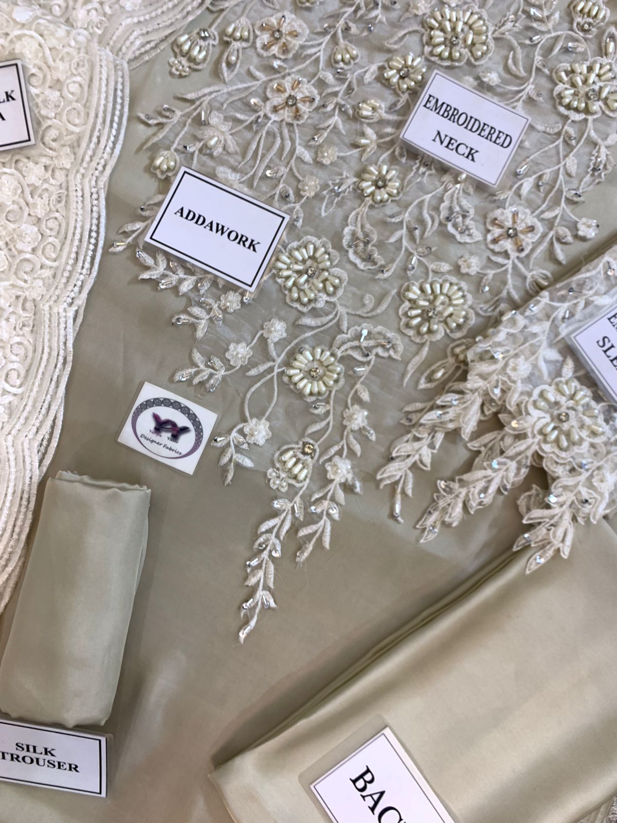 Musferah Saad (Pearl Symphony) – Pure Soft Charmeuse Silk Suit with Heavy Adda Work