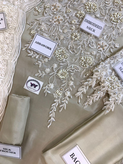 Musferah Saad (Pearl Symphony) – Pure Soft Charmeuse Silk Suit with Heavy Adda Work