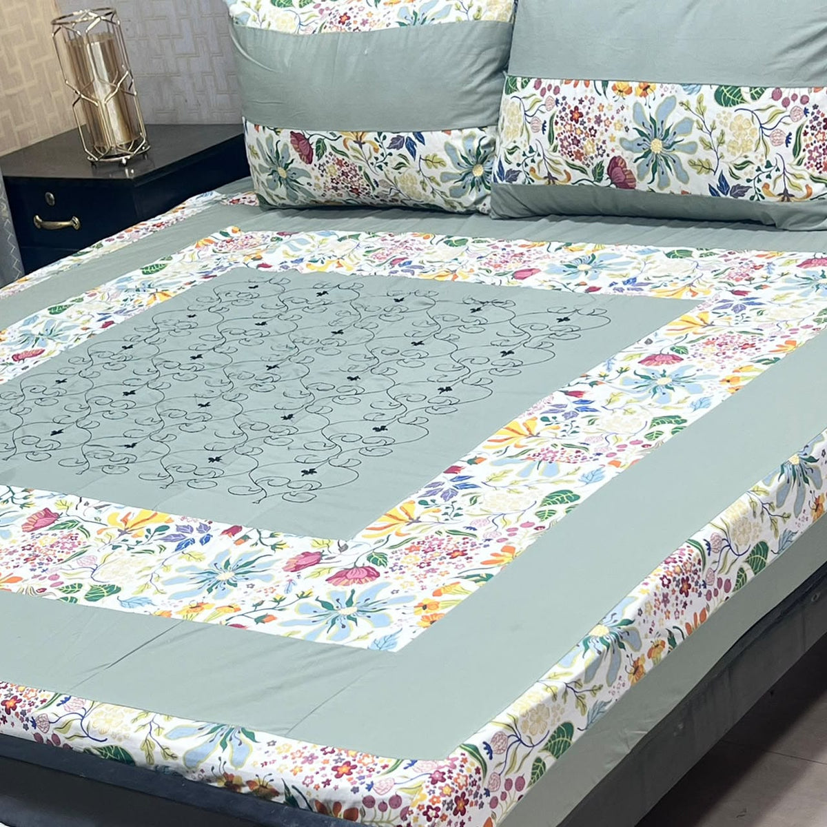 Embroidered Patchwork King Size Bedsheet Collection (Cotton Satin / Percale / Duck)