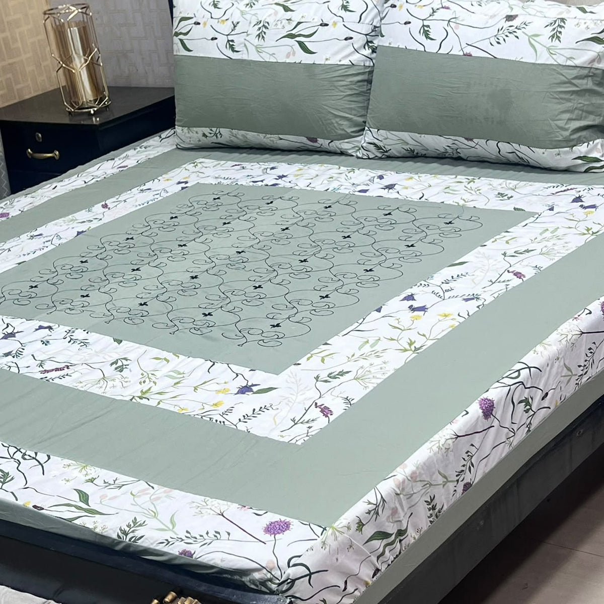 Embroidered Patchwork King Size Bedsheet Collection (Cotton Satin / Percale / Duck)