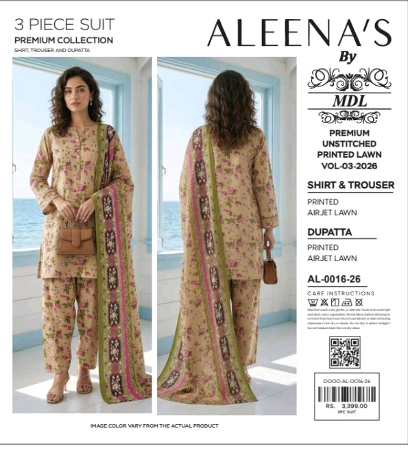 MDL Aleena’s Original – 3-Piece Digital Printed Air Jet Lawn Collection