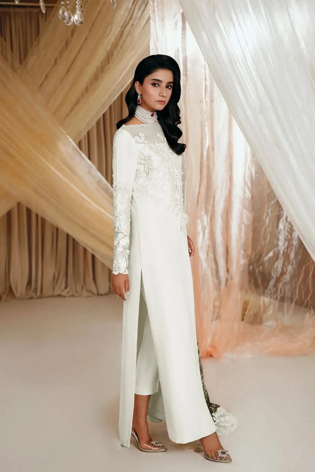 Musferah Saad (Pearl Symphony) – Pure Soft Charmeuse Silk Suit with Heavy Adda Work